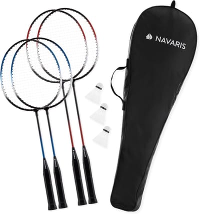 Badmintonsportset met 4 rackets en shuttles inclusief draagtas