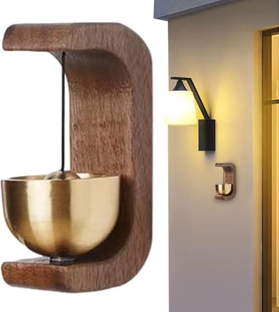 Houten Deurbel - Deuropening Melder - Huis Decoratie - Zachte Klank - 12.9 cm - Bruin