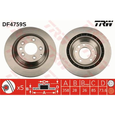 Remschijf TRW DF4759S achter, geventileerd, sterk gecarboniseerd, 1 Stuk