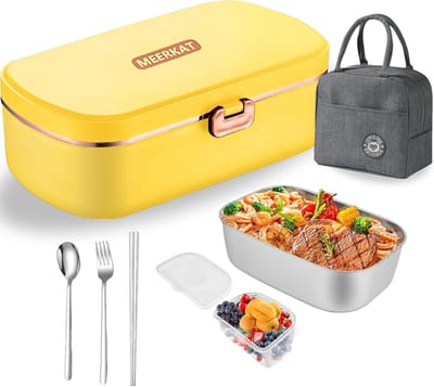 Elektrische lunchbox - Voedselwarmer thermos - Warm eten onderweg - Waterloze verwarming - 26 x 21.1 x 8.4 cm - Geel