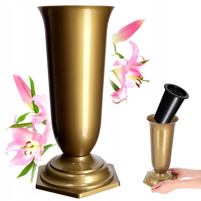 Kadax Grafvaas 37cm Goud Kunstbloemen & Inzetstuk