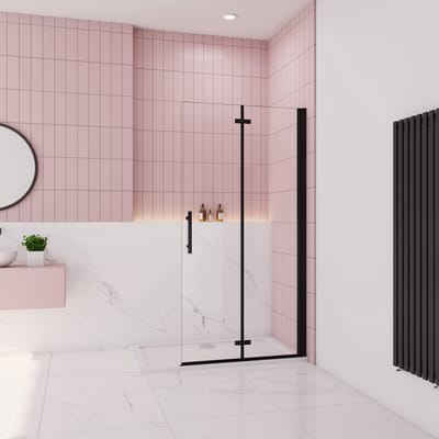 Douchewand-Inloopdouche 95x185cm 2 delig inklapbaar douchedeur 6mm NANO EasyClean veiligheidsglas mat zwart profiel
