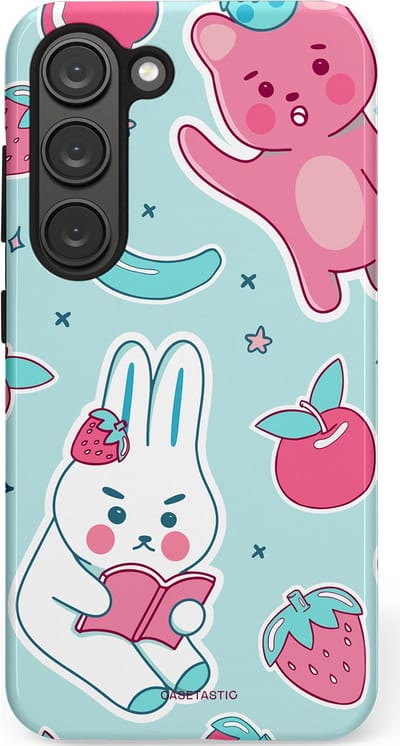 Casetastic hoesje geschikt voor Samsung Galaxy S23 - Dubbellaagse bescherming - Fruitige vriendjes - Fashion Case - Mintgroen Lichtgrijs Lichtroze Wit