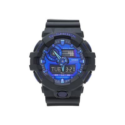 Casio LCD/Analoge Dubbele Weergave Serie 200M Waterbestendig Kwarts Uurwerk Harsen Band Horloge Uniseks horloges Blauw GA-700VB-1ADR Random Watch Box,Blue Dial black