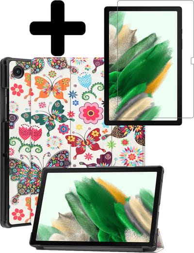 Hoes - Geschikt voor Samsung Galaxy Tab A8 - Met Screenprotector - Trifold Bookcase - Hard Cover - Hardcover Book Case - Tablet Hoesje - Vlinders