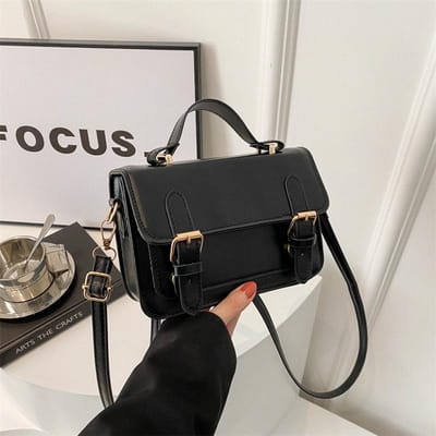 Europese en Amerikaanse Stijl Retro Postbode Modieuze Casual Textuur Stedelijke Pendelen Eénschouder Hand Crossbody Kleine Vierkante Tas voor Vrouwen black