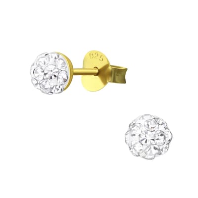 Joy|S - Zilveren ronde oorbellen - kristal - 5 mm - gold plated