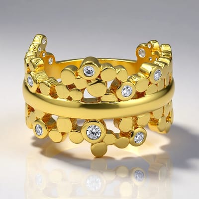 Cavill - Vergulde Zilveren Ring - 925 Sterling Zilver - Cambodjaanse Zirkonen 0,16 ct - Rond Geslepen - Bloemmotief - MONOSONO COLLECTION