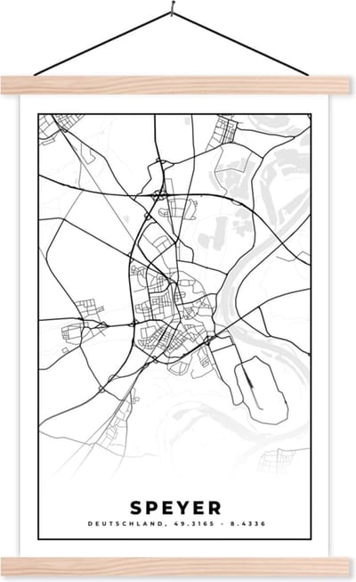 Posterhanger incl. Poster 40x60 cm - Schoolplaat - Speyer - Plattegrond - Stadskaart - Kaart - Textielposter - Blanke latten - Stadskaart