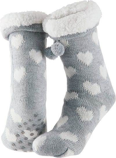 Apollo Dames huissokken/slofsokken - grijs/wit - hartjes - maat 36-41 - Anti-slip