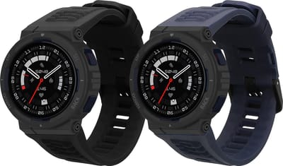 kwmobile 2x horlogebandjes geschikt voor Amazfit Active Edge (A2212) bandje - Smartwatch bandjes van TPU - Activity tracker horloge band in zwart / donkerblauw