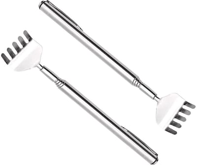 Dailygoods- Rugkrabber Roestvrij Staal - Telescopische Rugkrabber - Draagbare Uitschuifbare Rugmassager - 2 Stuks - Handvormig Ontwerp - Comfortabel en Duurzaam
