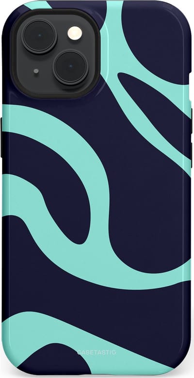 Casetastic Hoesje Geschikt voor Apple iPhone 15 Magsafe - Stijlvolle Beschermende Duo-layer Case - Golvenritme Aqua-Marine
