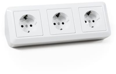 Stopcontactenblok met 3 Stopcontacten voor Hoekmontage en Onderbouw, 250V~/16A - Wit