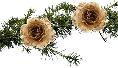 Kerstboomversiering Bloem - 2x stuks - 14 cm - goud - op clip - ornament - roos