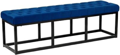 CLP Bank Polson - Gestikte Zitbank - Metalen Frame Mat Zwart - 200 kg Belastbaar - Modern Design - blauw