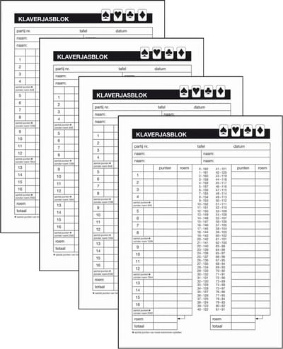 Klaverjas scoreblok - 4x - A5 - 50 vellen - klaverjassen spel - kaartspel