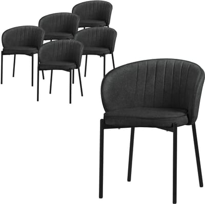 Set van 6 eetkamerstoelen met rugleuning & armleuning antraciet met metalen poten tot 120 kg ML-Design