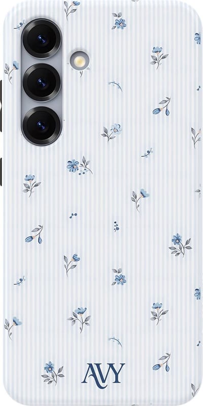 AVY Hoesje geschikt voor Samsung Galaxy S25 Plus | Sky Blossom | Bloemen | Blauw | Hard Shell Back Cover | Compatibel met MagSafe & Qi2