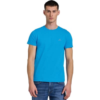 Gant heren T-shirt met ronde hals en contrasterend logo - Blauw