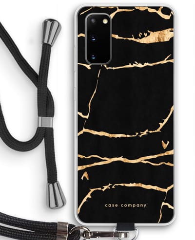 Case Company® - Hoesje met koord geschikt voor Samsung Galaxy S20 hoesje met Koord - Gouden marmer - Telefoonhoesje met Zwart Koord - Bescherming aan alle Kanten en Over de Schermrand