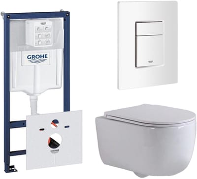QeramiQ Dely Swirl Toiletset - 36.5x 53cm - Grohe Rapid inbouwreservoir - slim zitting - witte bedieningsplaat - rechthoekige knoppen - wit mat