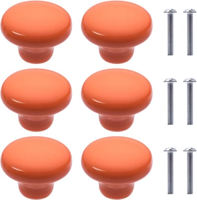 Meubelknoppen Set - Keramische Ronde Handgrepen - 6 Stuks - 32x32x24 mm - Voor Keuken Kast en Kinderkamer - Oranje