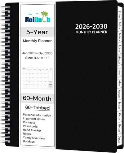 Maandplanner 2026-2030 - Agenda Jaarplanner - Afspraken Plannen - Ruim A4 Formaat - A4 - Zwart