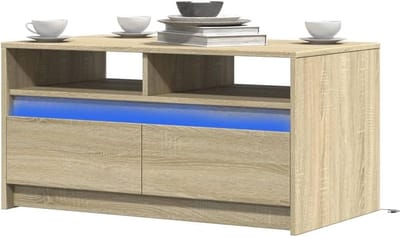 Salontafel met verlichting - Bijzettafel opbergruimte - Woonkamer inrichten - Duurzaam houtmateriaal - 90x50x45 cm - Sonoma eiken