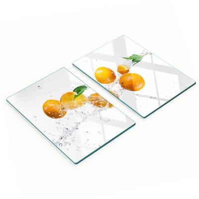 Duurzame en stijlvolle glazen snijplanken met oranje en waterpatroon, 2x40x52 cm