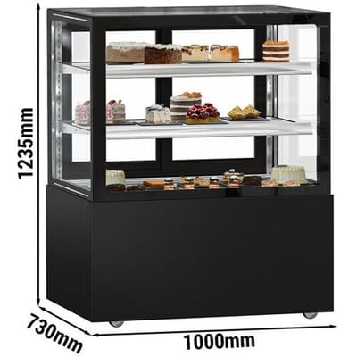 GGM Gastro Kühl- & Kuchenvitrine MADRID - 1000mm - Doppelverglasung - mit 2 Ablagen - Schwarz Matt