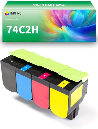 INKFIND 74C2H Zwart/Cyaan/Magenta/Geel tonercartridge compatibel met Lexmark 74C2HKE 74C2HCE 74C2HME 74C2HYE geschikt voor Lexmark CS720de/Lexmark CS720dte/CS725dte/CS725de/CX725de/CX725dhe - 4-pack BK/C/M/Y