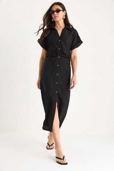 V-hals Midi-jurk met knoopsluiting