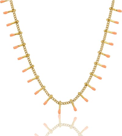 My Bendel - Fijne Ketting met Speelse Staafjes - Goudkleurig & Oranje - met Luxe Cadeauverpakking | Sieraden Voor Dames