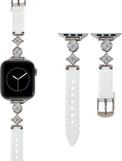 Stravo Siliconen Dames Horlogebandje met Bloemdetail – Geschikt voor Apple Watch 42mm (Series 11/10), 41mm (Series 9/8/7), 40mm (Series 6/5/4/SE 1/2/3), 38mm (Series 3/2/1) – Stijlvol & Comfortabel – Wit