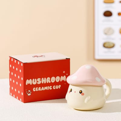 Creatieve Leuke Paddenstoel Beker Grote Capaciteit Mok met Deksel Hoge Waarde Keramische Beker Souvenir Cadeau voor Meisjes 301-400ml