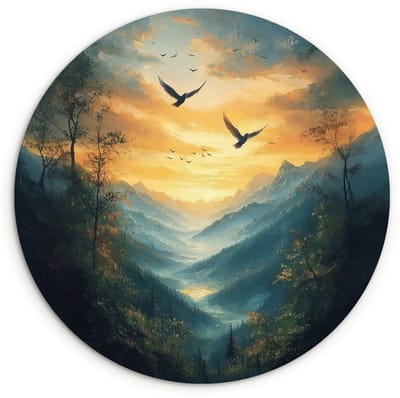 WallCircle® Wandcirkel 120x120 cm - Muurcirkel Vogels - Zon - Bomen - Groen - Muurdecoratie woonkamer - Wanddecoratie slaapkamer - Kamer decoratie accessoires - Ronde schilderijen XXL