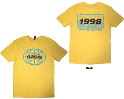 Oasis - 1998 World Tour - South America Heren T-shirt - S - Geel