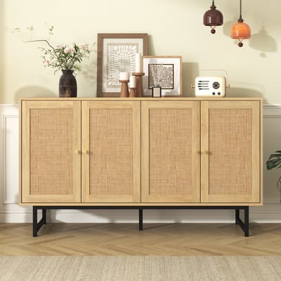 Pugsdrly Dressoir 140x39,5x80 cm met echt rotan vlechtwerk, 4 deuren