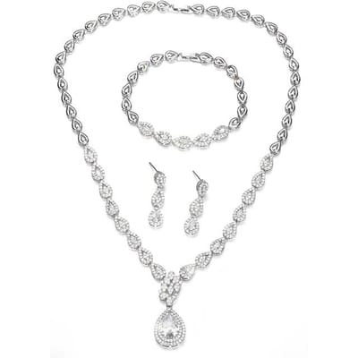 Emmaya Mode Bruids Bruiloft Feest Edel Cz Sieradenset Vrouwen & Meisjes Elegante Waterdruppel Vorm Ketting En Oorbel Charmant Cadeau witgouden kleur