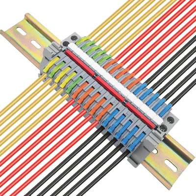 Set van 15 DIN Rail Klemmen met Controlehendel en Digitale Markering, Inclusief 3 Stuks Vaste Modules voor Elektrische Verbindingen in Meerdere Kleuren