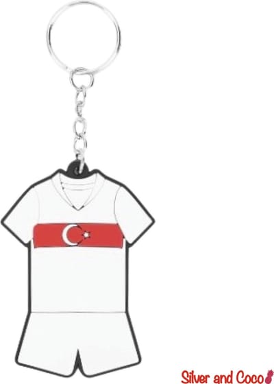 SilverAndCoco® - Sleutelhanger Turks Elftal | Shirt Tenue Versiering | EK Voetbal WK | Sinterklaas Schoen Cadeau Auto Huis Sleutel Hanger | Turkse Vlag Key Chain | Sleutel Ring Sleutels - Turkije / Turkey