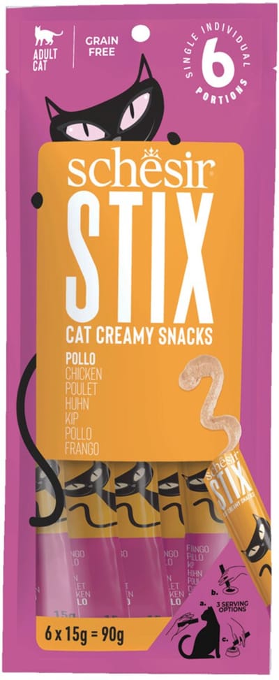 Schesir Kattensnack Stix Kip - 12 x 6 x 15 gr - Voordeelverpakking