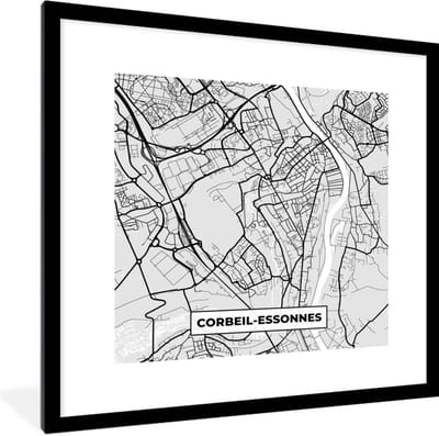 Fotolijst incl. Poster - Kaart - Stadskaart - Frankrijk - Corbeil-Essonnes - Plattegrond - 40x40 cm - Posterlijst