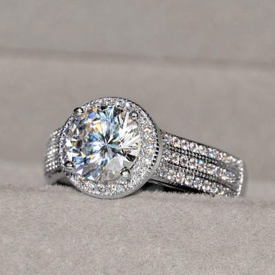Bagues de Mode Trois Rangs Bijoux Tempérament Élégant pour Femmes Zircon Blanc Rempli d'Argent Alliance 10&Platinum Plated gray