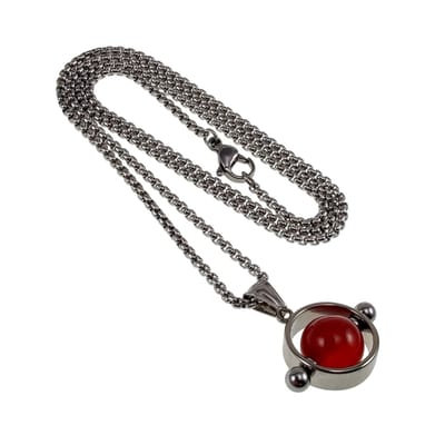 55cm x 2mm Jasseron-Ketting + Ronde Hanger Unisex - RVS Ketting met Opengewerkte Hanger met Roodbruine Carneoolsteen Handgemaakt