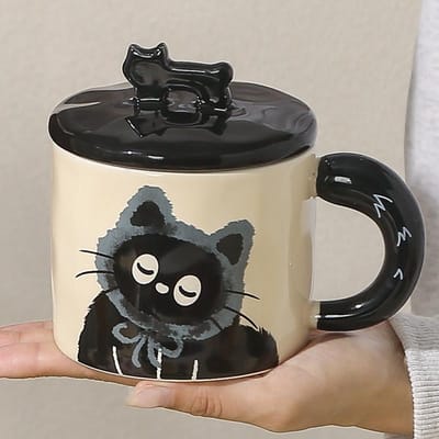 Schattige Kattenmok met Deksel Schattige Cartoon Dier Keramische Kop Kantoor Thuis Koffie Waterbeker 360ml