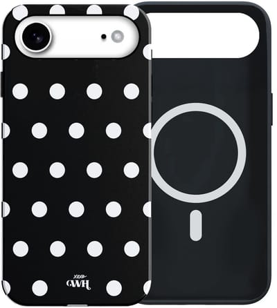 xoxo Wildhearts Polka Dots (Zwart) - Double Layer - Magnetisch hoesje geschikt voor iPhone 17 Air MagSafe - Hard case met stippenpatroon - Beschermhoes - Shockproof case - Stippatroon - Zwart / Wit