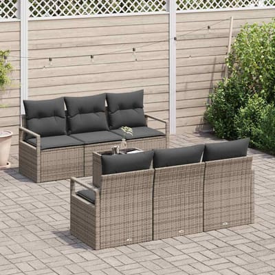vidaXL Bankstel 7 st 6-Aantal zitplaatsen Grijs poly rattan