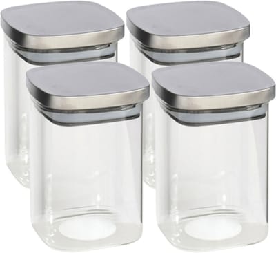 Gerim - Voedsel/etenswaren 4x voorraadpotten 1400ml glas en RVS deksel